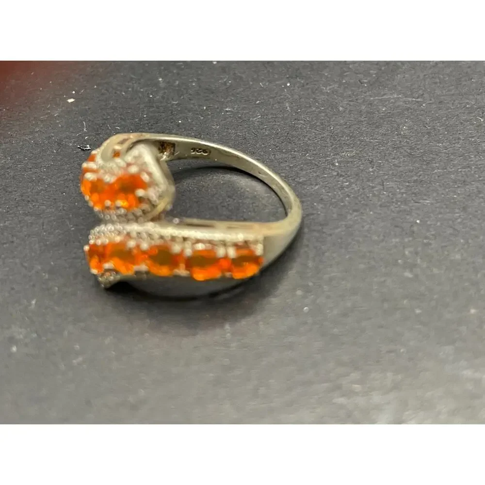 Vintage 925 Sterling Silver Orange Fire Opal Bypass Statement Ring Size 9 4g